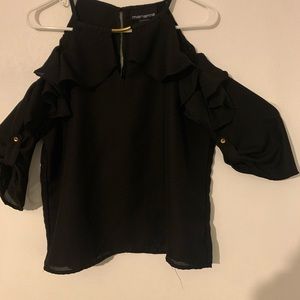 black no shoulder dress shirt with ruffles
